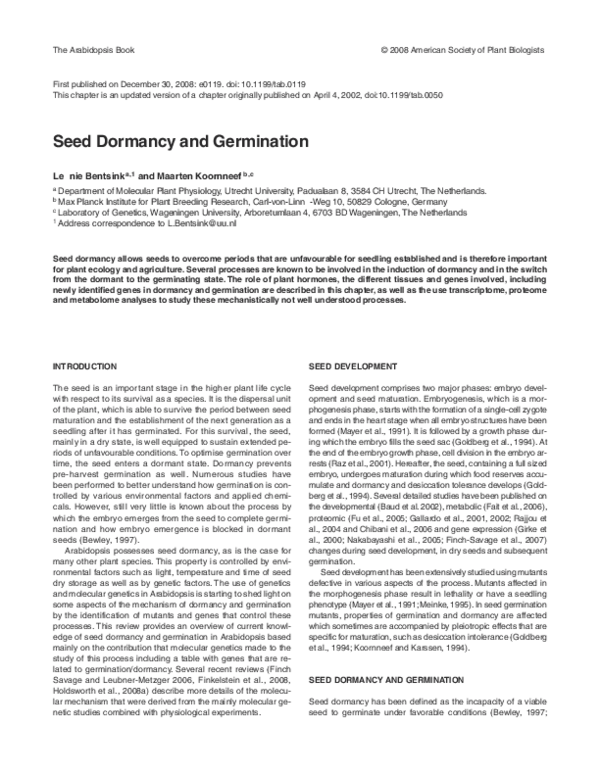 (PDF) Seed dormancy and germination Maarten Koornneef and Leónie