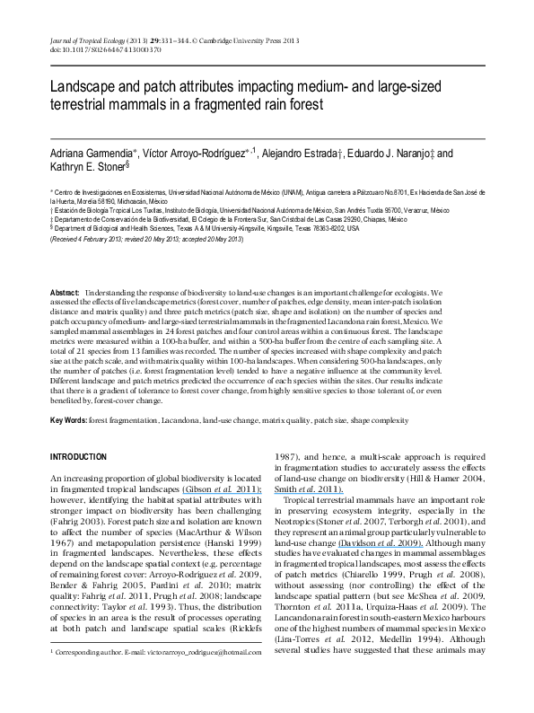(PDF) Landscape and patch attributes impacting medium- and large-sized ...