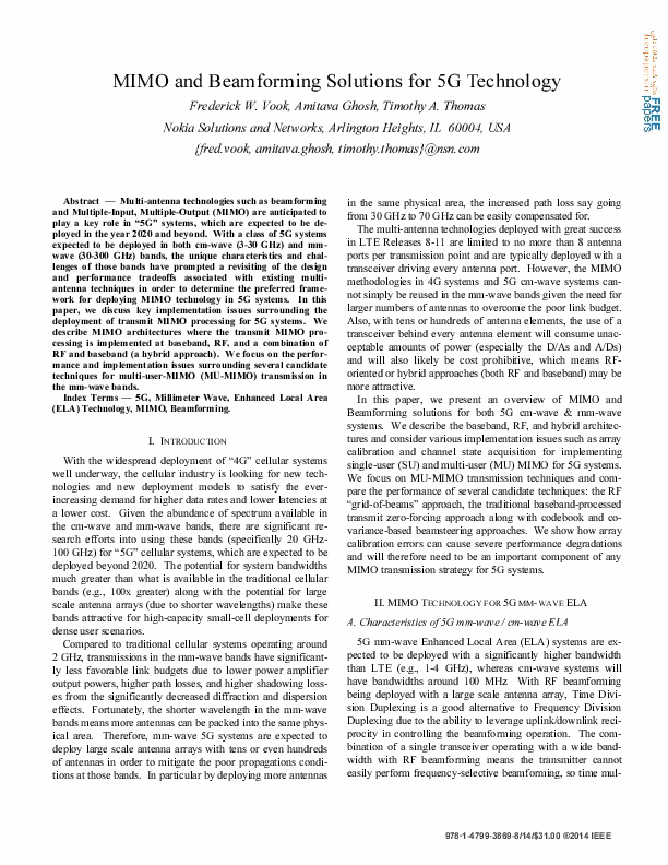 (PDF) MIMO and Beamforming Solutions for 5G Technology