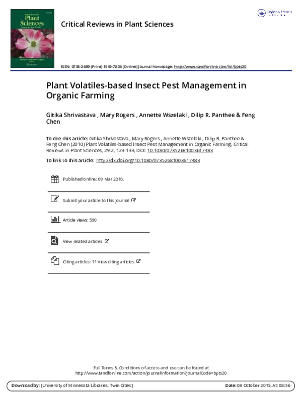 (PDF) Plant Volatilesbased Insect Pest Management in Organic Farming