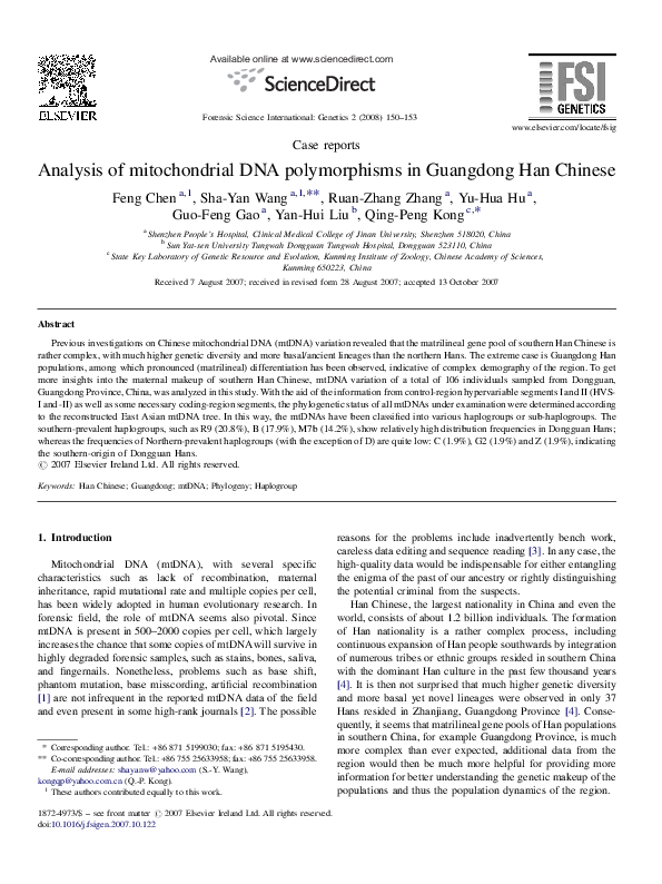 (PDF) Analysis of mitochondrial DNA polymorphisms in Guangdong Han Chinese