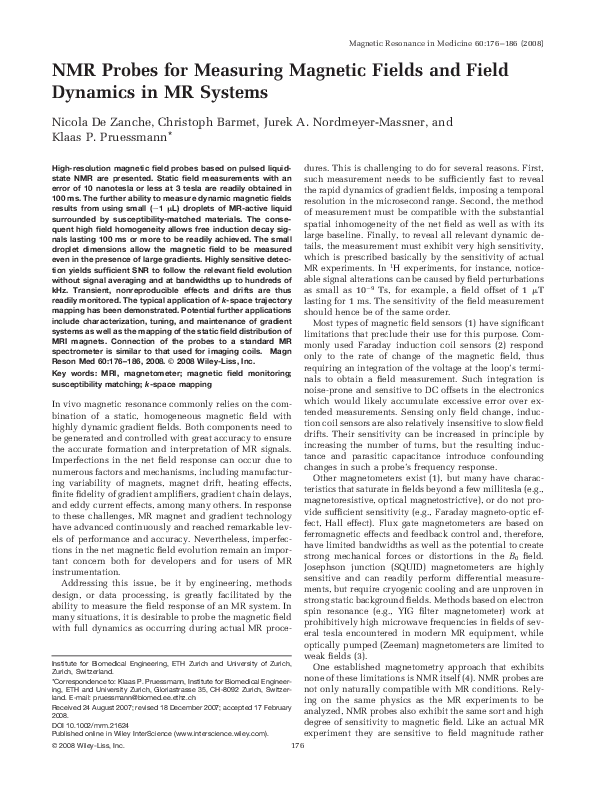 (PDF) NMR probes for measuring fields and field dynamics in MR