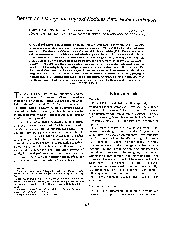 (PDF) Benign and malignant thyroid nodules after neck irradiation