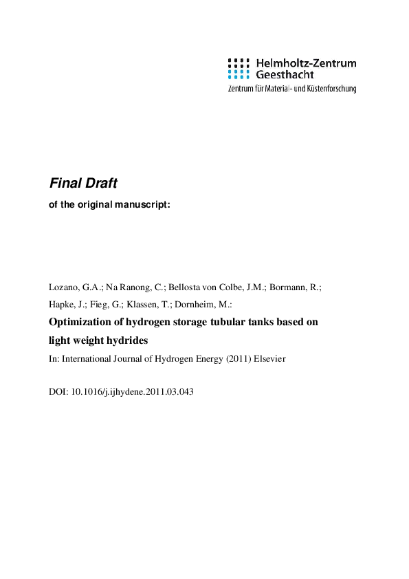 (PDF) Optimization of hydrogen storage tubular tanks based on light ...