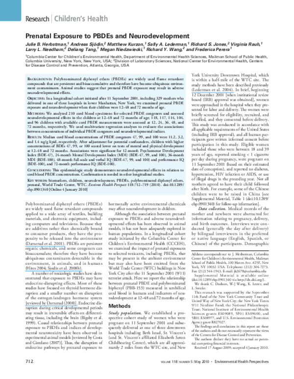 (PDF) Prenatal Exposure to PBDEs and Neurodevelopment