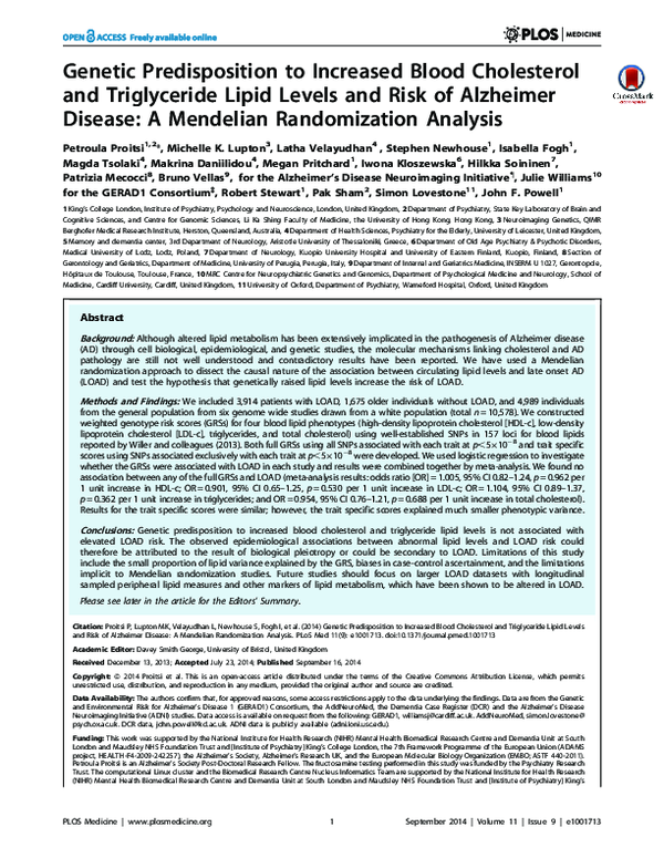 (PDF) Predisposition to Increased Blood Cholesterol and