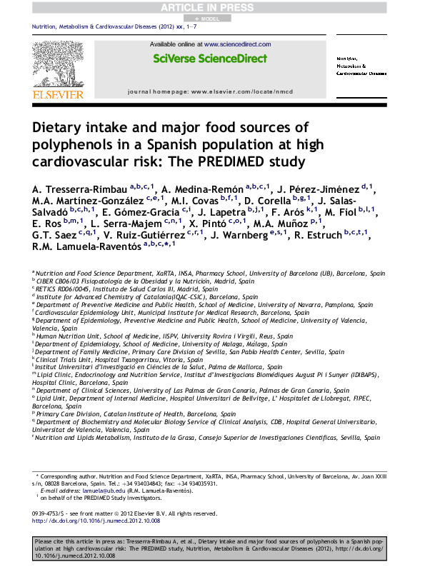 (PDF) Dietary intake and major food sources of polyphenols in a Spanish ...