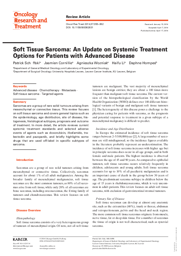 (PDF) Soft Tissue Sarcoma: An Update on Systemic Treatment Options for ...
