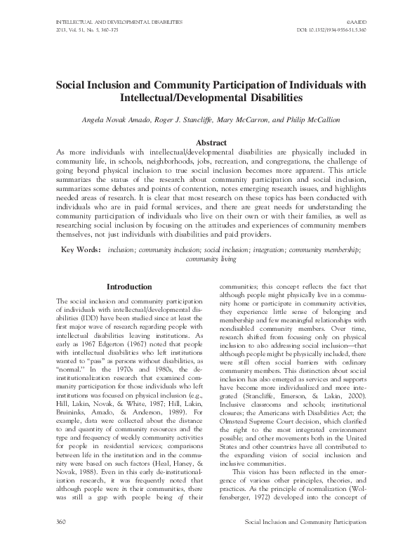 (PDF) Social Inclusion and Community Participation of Individuals with ...