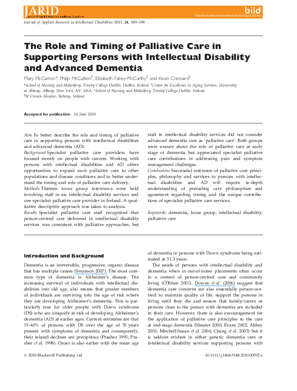 (PDF) The Role and Timing of Palliative Care in Supporting Persons with ...