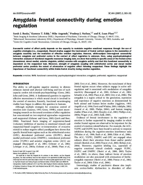 (PDF) Amygdala frontal connectivity during emotion regulation