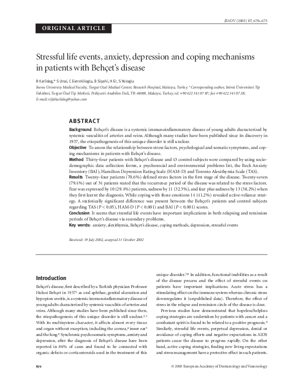 (PDF) Stressful life events, anxiety, depression and coping mechanisms ...