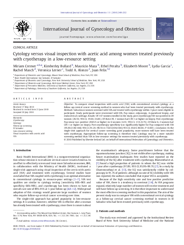 (PDF) Cytology versus visual inspection with acetic acid among women