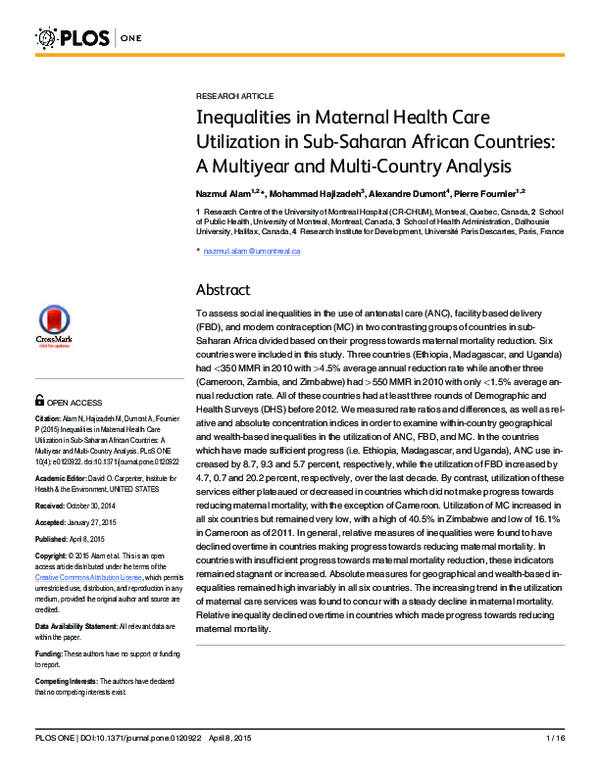 (PDF) Inequalities in Maternal Health Care Utilization in Sub-Saharan ...