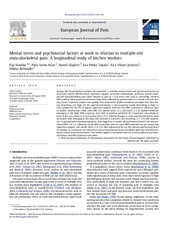 (PDF) Mental stress and psychosocial factors at work in relation to ...
