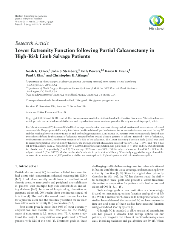 (PDF) Lower Extremity Function following Partial Calcanectomy in High