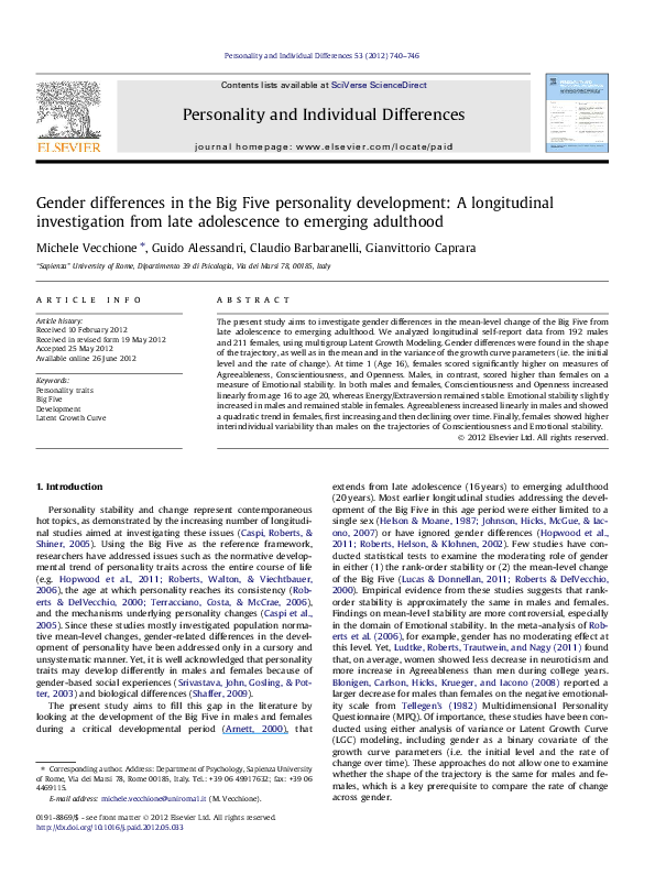 (PDF) Gender differences in the Big Five personality development: A ...