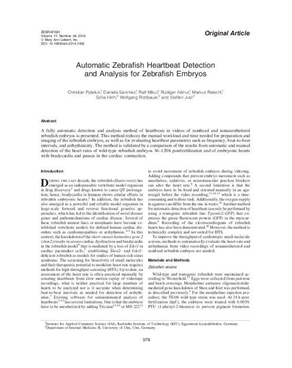(PDF) Automatic Zebrafish Heartbeat Detection and Analysis for