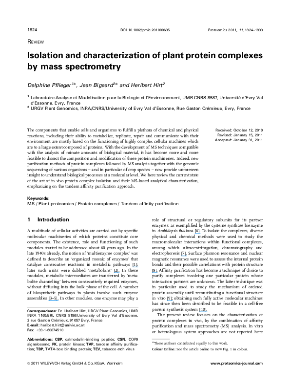 (PDF) Isolation and characterization of plant protein complexes by mass ...