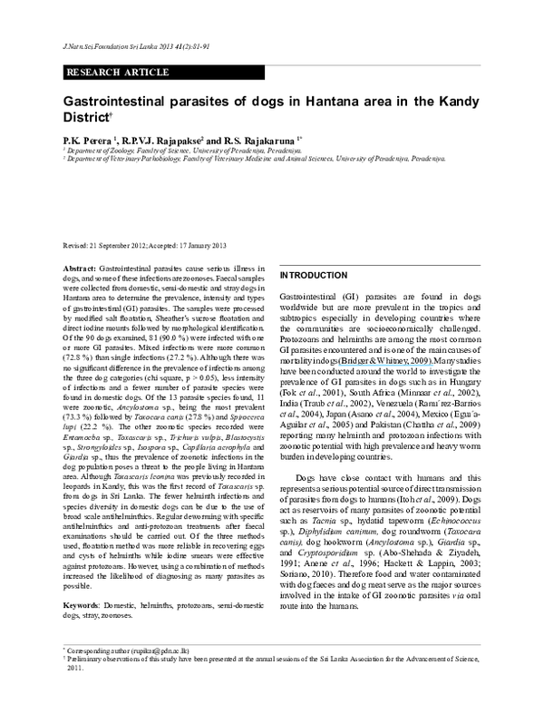 (PDF) Gastrointestinal parasites of dogs in Hantana area in the Kandy ...