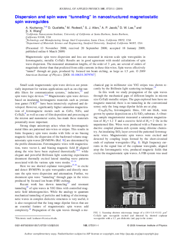 (PDF) Dispersion and spin wave “tunneling” in nanostructured ...
