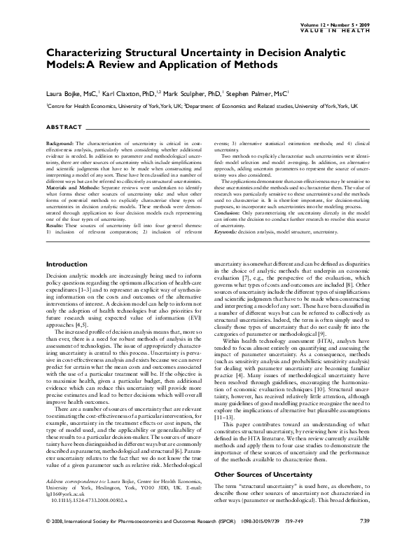 (PDF) Characterizing Structural Uncertainty in Decision Analytic Models ...