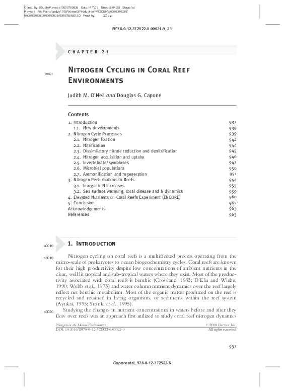 Picture of (PDF) Nitrogen Cycling in Coral Reef Environments