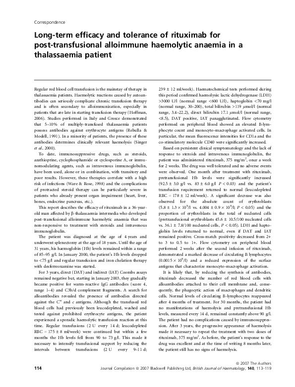 (PDF) Long-term efficacy and tolerance of rituximab for post ...