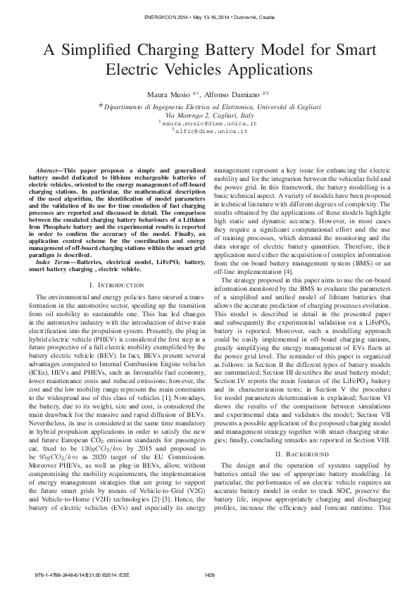 (PDF) A simplified charging battery model for smart electric vehicles ...