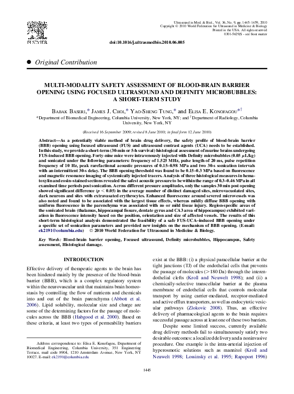 (PDF) Multi-Modality Safety Assessment of Blood-Brain Barrier Opening ...