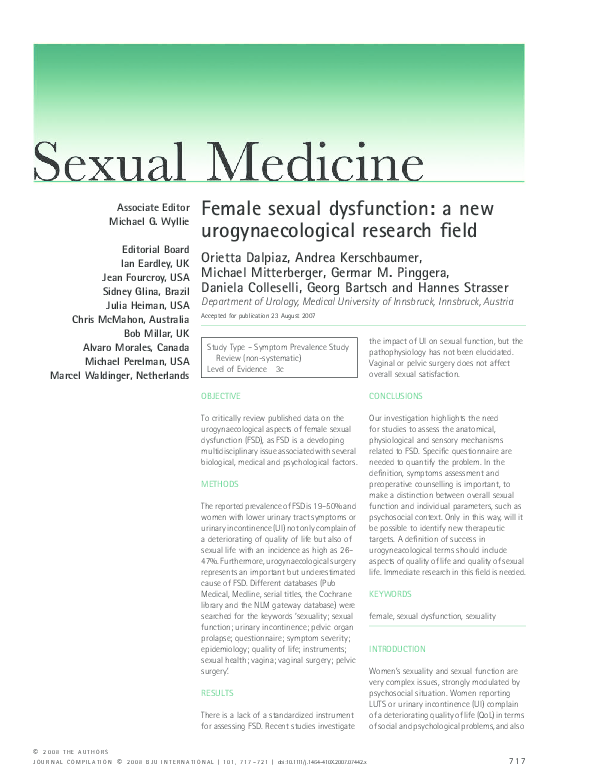 (PDF) Female sexual dysfunction: a new urogynaecological research field