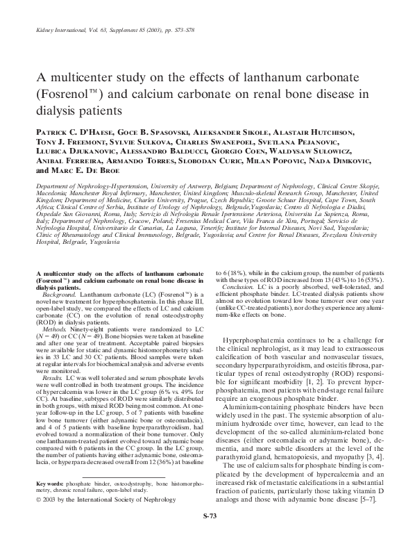 (PDF) A multicenter study on the effects of lanthanum carbonate