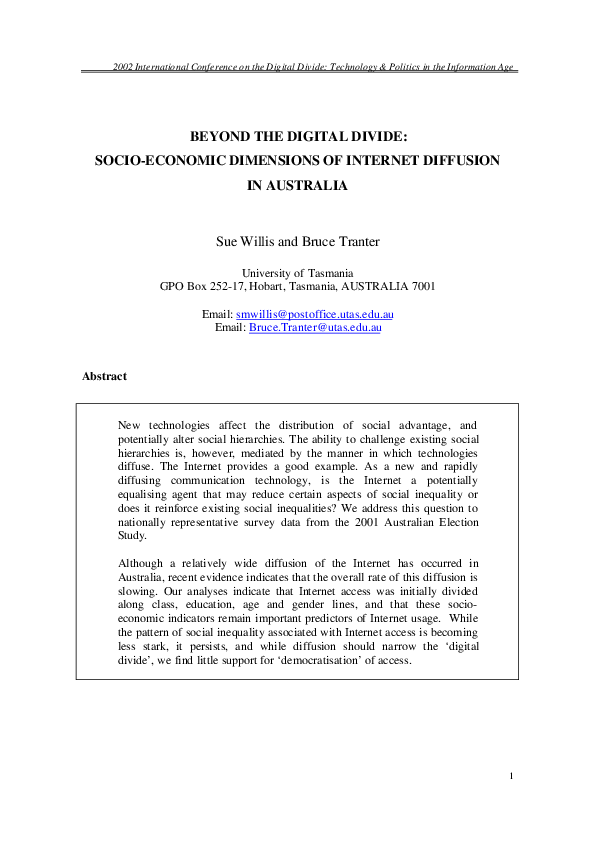 (PDF) Beyond the digital divide: Socio-economic dimensions of Internet ...