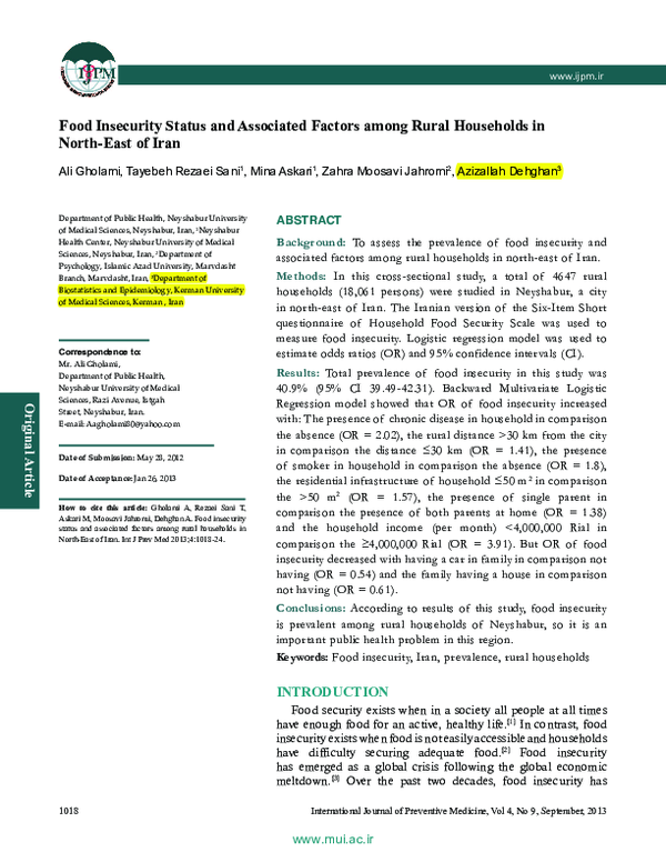 (PDF) Food Insecurity Status and Associated Factors among Rural ...