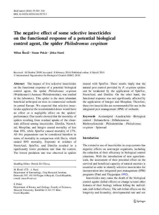 (PDF) The negative effect of some selective insecticides on the ...