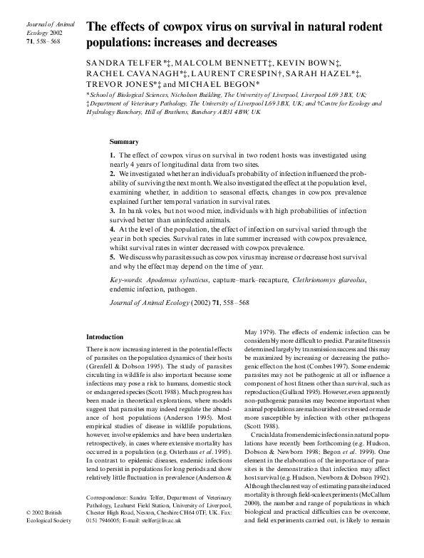 (PDF) The effects of cowpox virus on survival in natural rodent