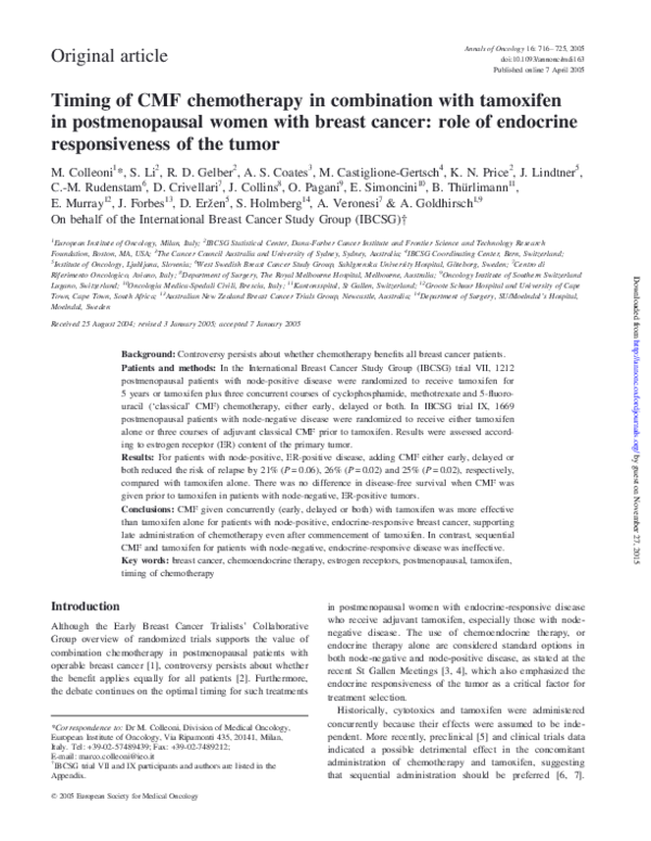 (PDF) Timing of CMF chemotherapy in combination with tamoxifen in ...