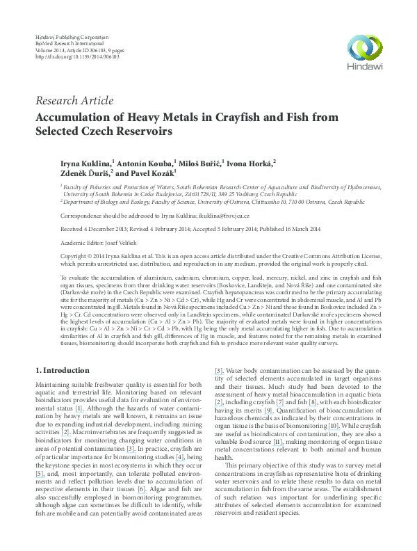(PDF) Accumulation of Heavy Metals in Crayfish and Fish from Selected ...