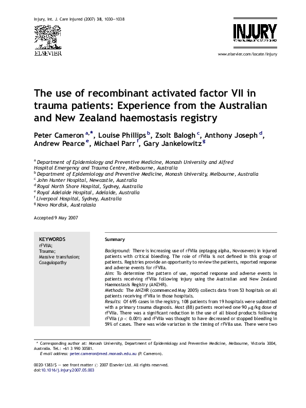 (PDF) The use of recombinant activated factor VII in trauma patients ...