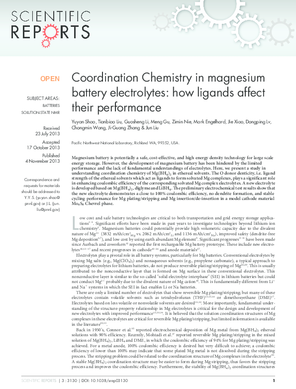 (PDF) Coordination Chemistry in magnesium battery electrolytes how