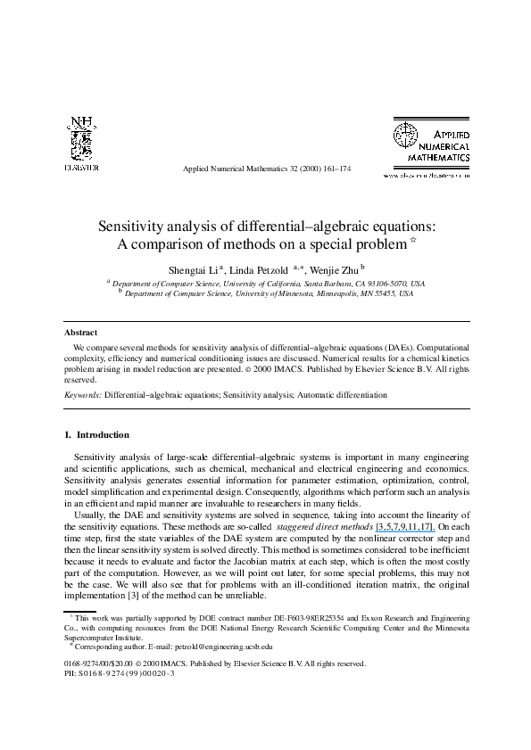 (PDF) Sensitivity analysis of differential–algebraic equations: A ...