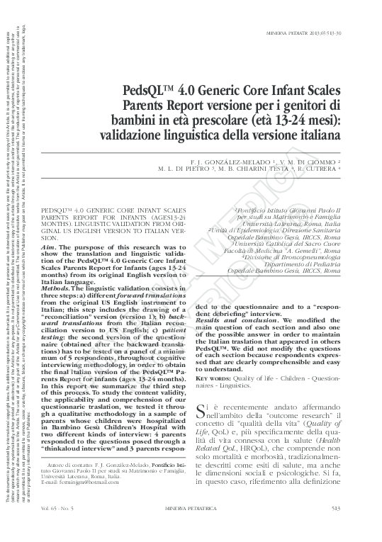 (PDF) Pedsqltm 4.0 Generic core infant scales parents report for ...