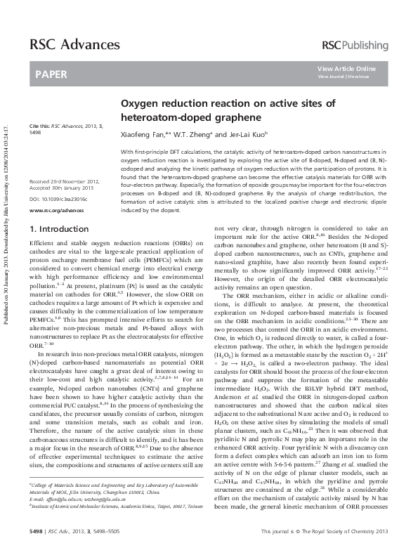 (PDF) Oxygen reduction reaction on active sites of heteroatom-doped ...