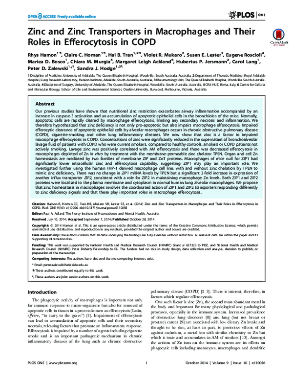 (PDF) Zinc and zinc transporters in macrophages and their roles in