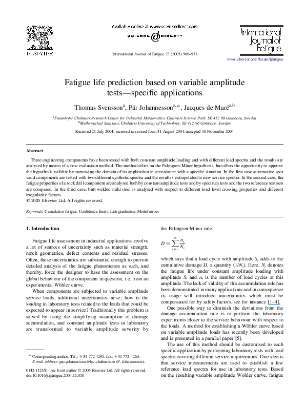 (PDF) Fatigue life prediction based on variable amplitude tests—methodology