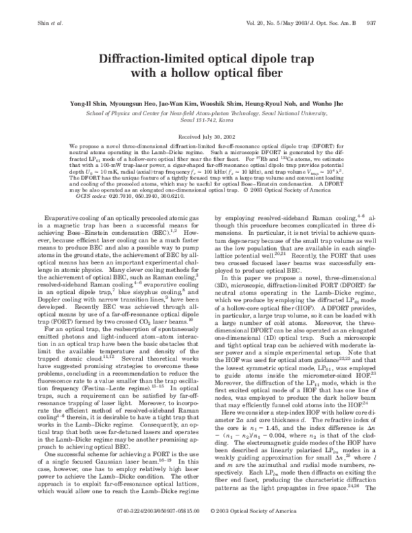 (PDF) Diffraction-limited optical dipole trap with a hollow optical fiber