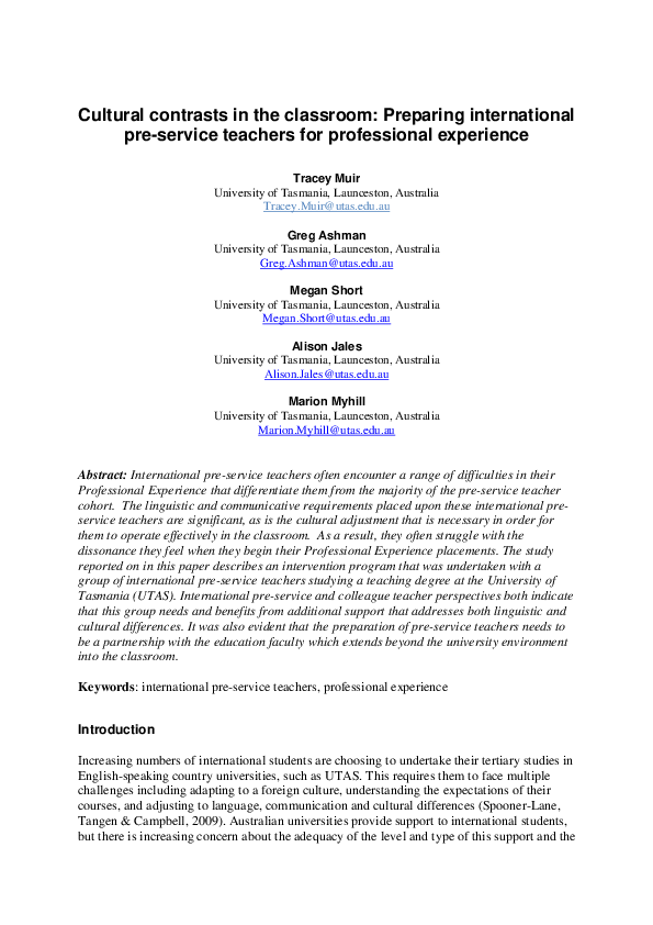 (PDF) Cultural contrasts in the classroom: Preparing international pre ...