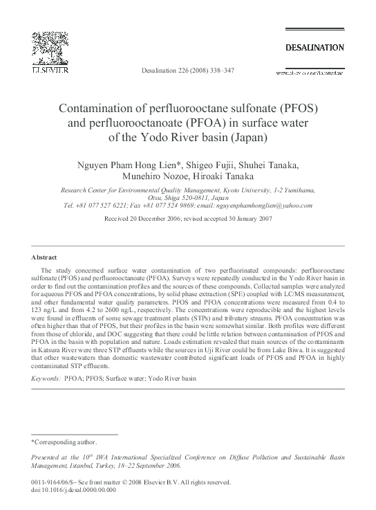 (PDF) Contamination of perfluorooctane sulfonate (PFOS) and ...
