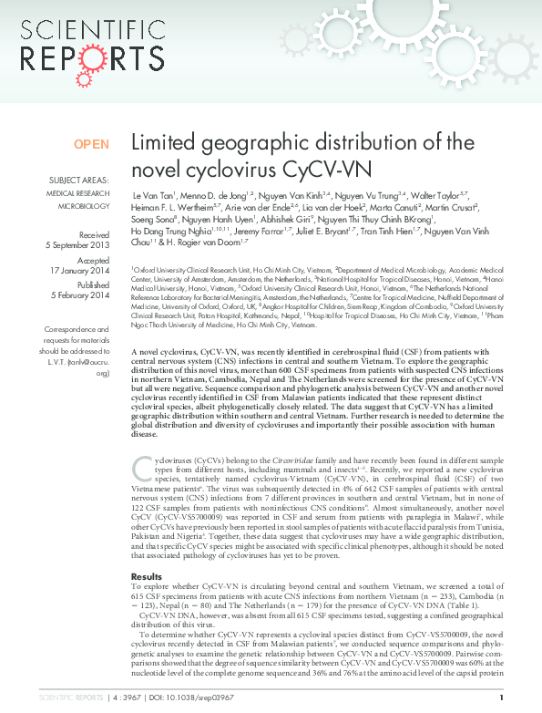 (PDF) Limited geographic distribution of the novel cyclovirus CyCV-VN
