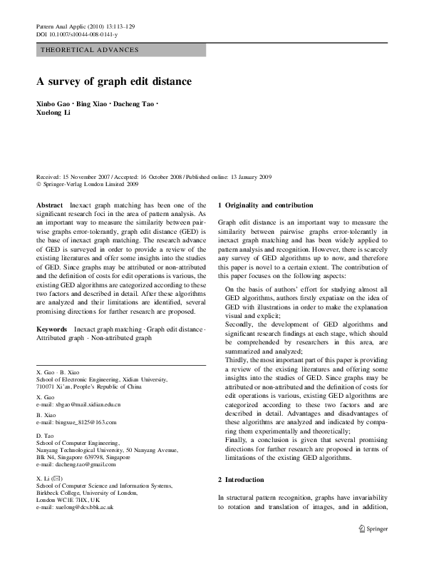 (PDF) A survey of graph edit distance